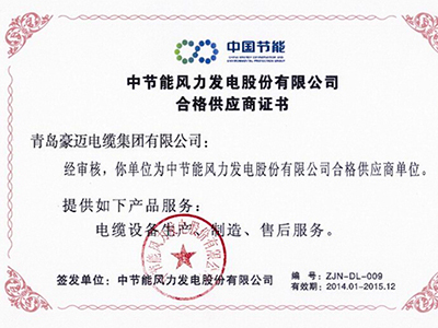 中節(jié)能風力發(fā)電股份有限公司合格供應(yīng)商證書